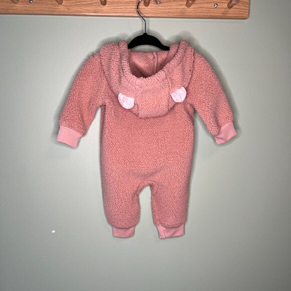 Carters Pink Sherpa Footless One Piece with Bear Ears 3M - Picture 3 of 3
